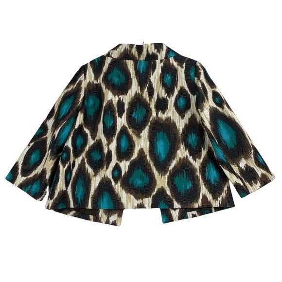 Large Print Leopard Brown & Turquoise Swing Blazer - Picture 7 of 15